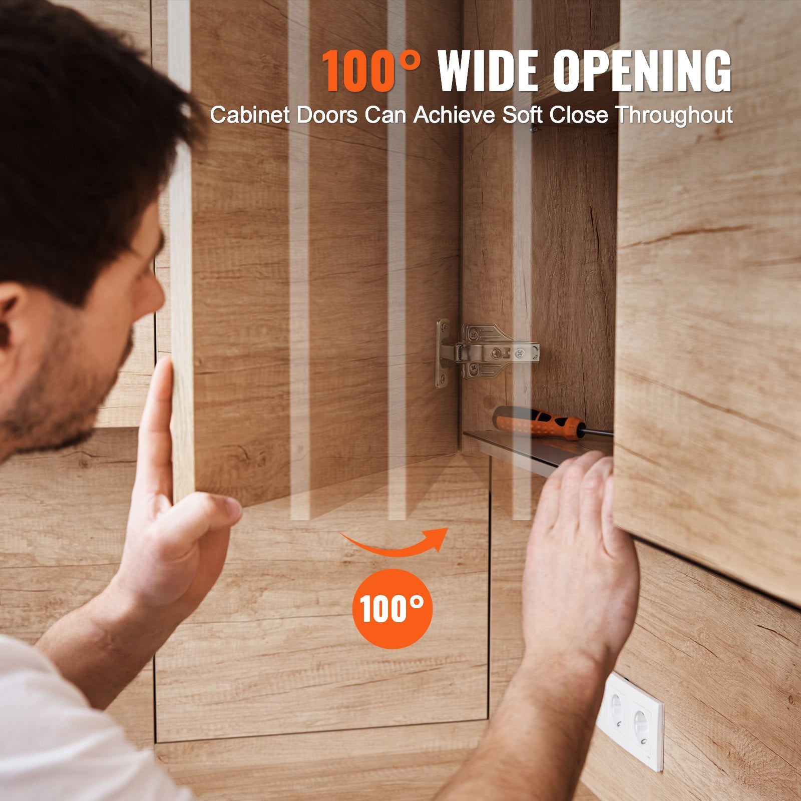 Cabinet Hinges, 50 Packs Full Overlay Kitchen Cabinet Door Hinges, 100 Degree Opening Angel Soft Close Concealed Cupboard Hinges for Framed + Frameless Cabinet Type, with Mounting Screws