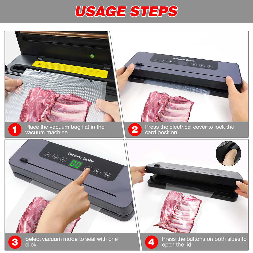 Electric Sealing Machine Automatic Vacuum Sealer 60Kpa Vacuum Food Sealer Dry Wet Packing with 10 Free Sealing Bags