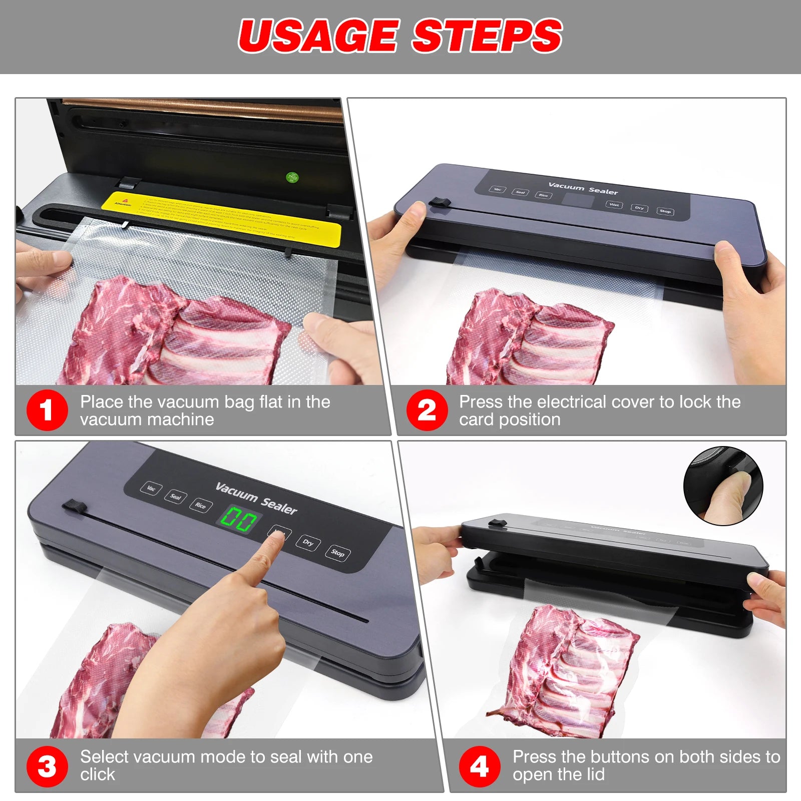 Electric Sealing Machine Automatic Vacuum Sealer 60Kpa Vacuum Food Sealer Dry Wet Packing with 10 Free Sealing Bags