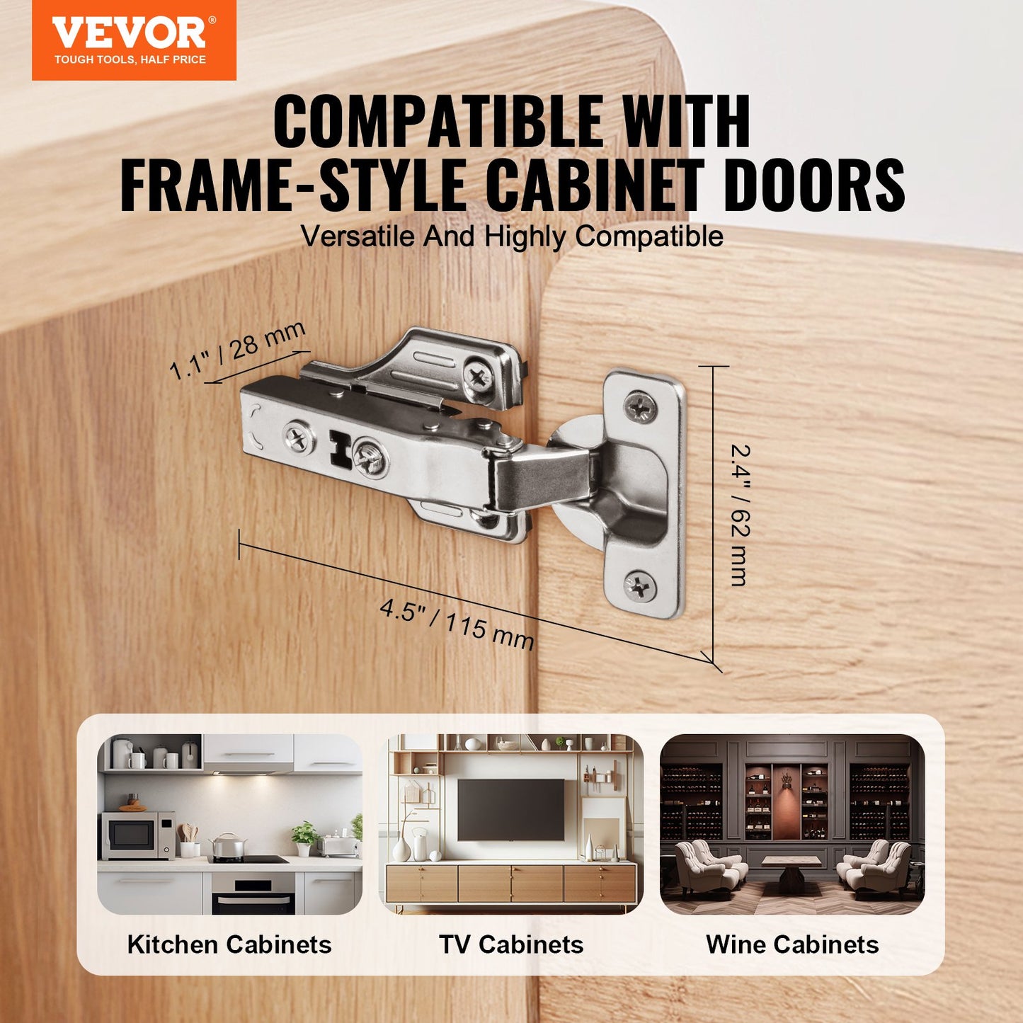 Cabinet Hinges, 50 Packs Full Overlay Kitchen Cabinet Door Hinges, 100 Degree Opening Angel Soft Close Concealed Cupboard Hinges for Framed + Frameless Cabinet Type, with Mounting Screws